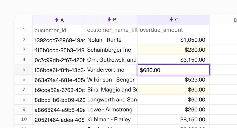 A screenshot of query data being overridden in a spreadsheet