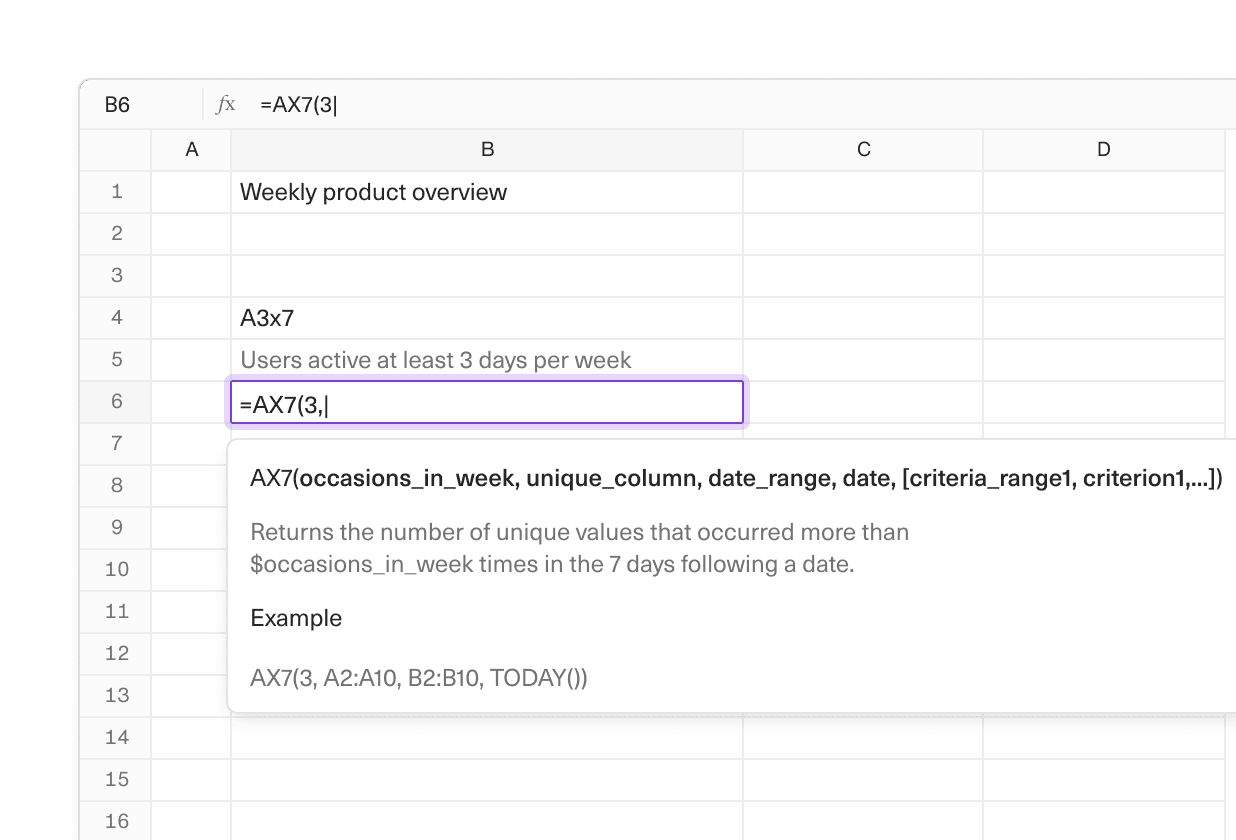 An image of the AX7 formula in an Equals spreadsheet.