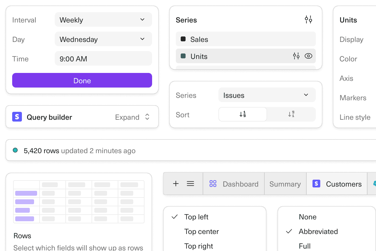 A screenshot of the menus, sheet navigation, alerts, modals, and more in Equals.