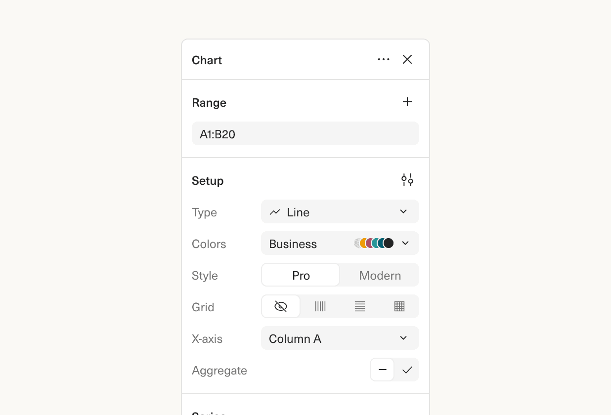A partial screenshot of our new charts sidebar configuring a line chart.