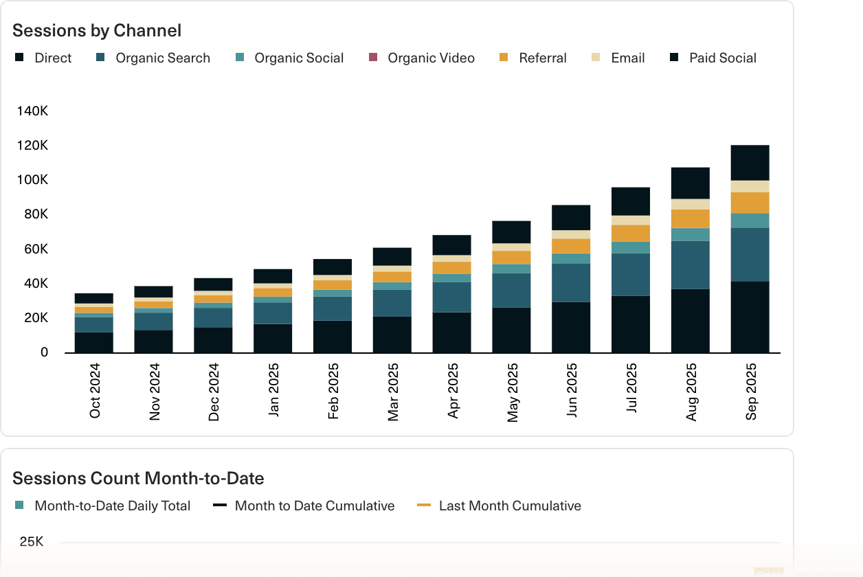 A screenshot of a close up of the website traffic dashboard in Equals.