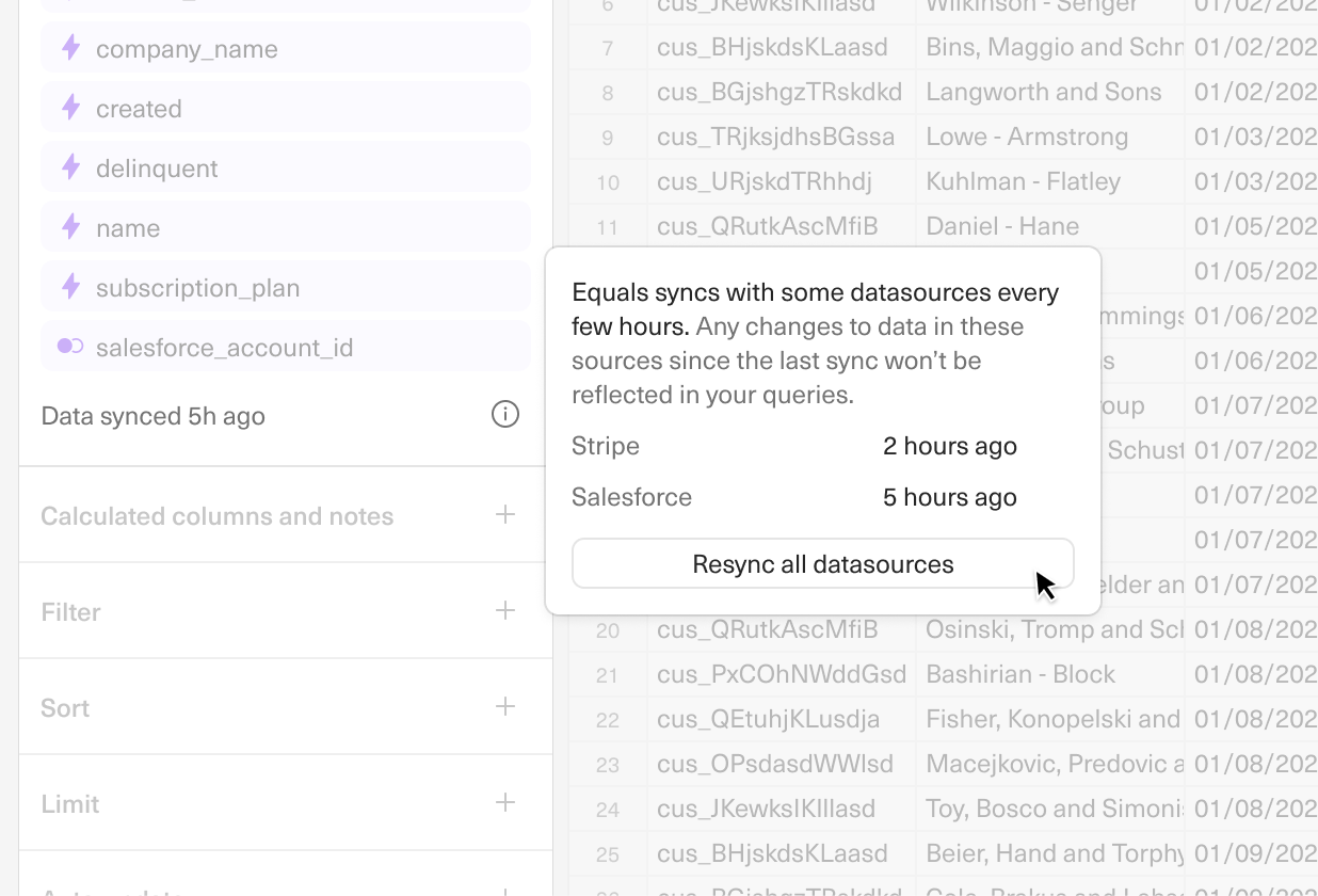 An image of refreshing a sync from a workbook for Equals datasources.