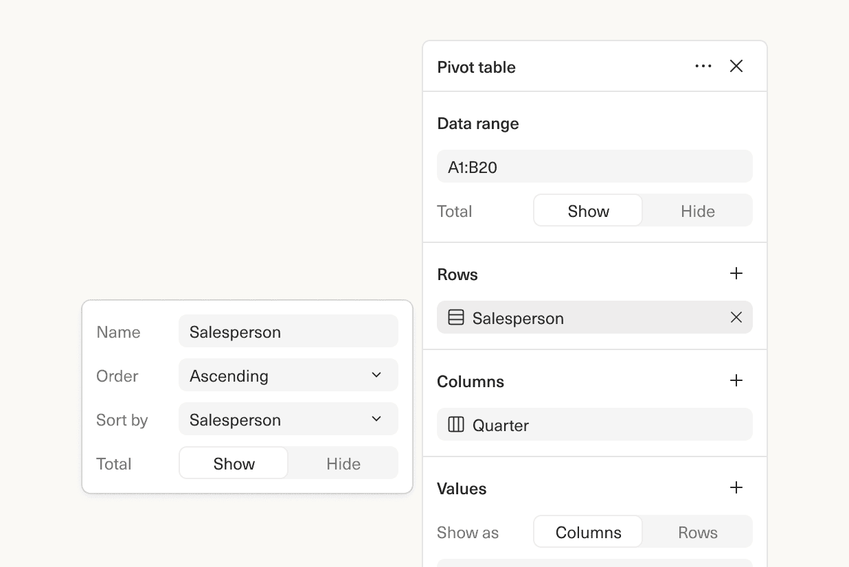 A portion of our redesigned pivot table sidebar.