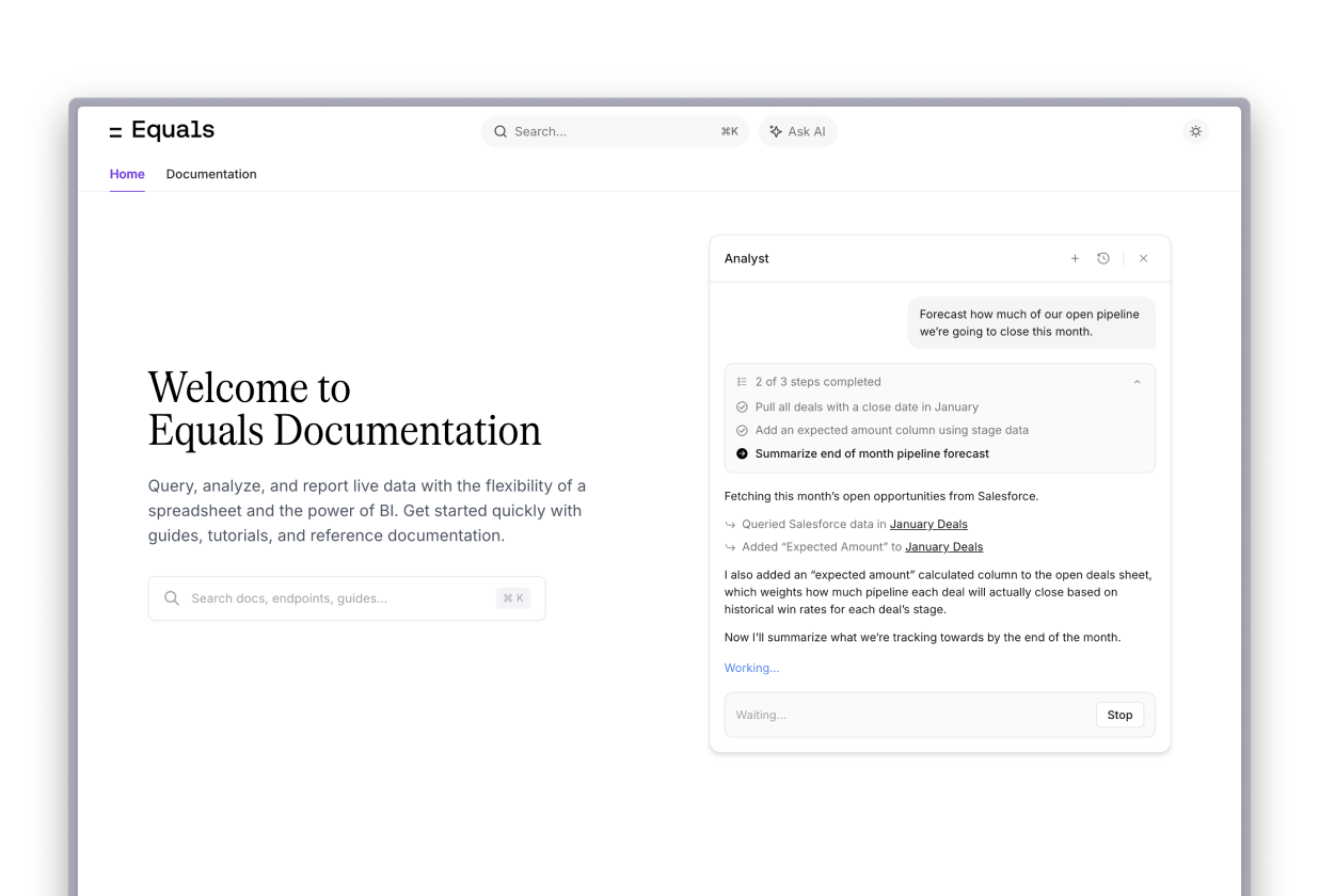 Image of the Equals Help Center documents online.