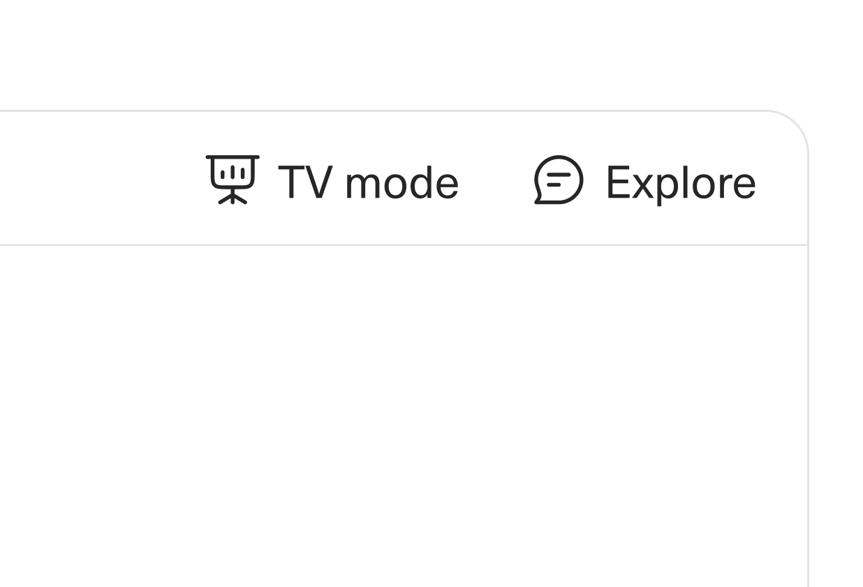 Image of the TV mode entry point in the menubar of an Equals public dashboard.